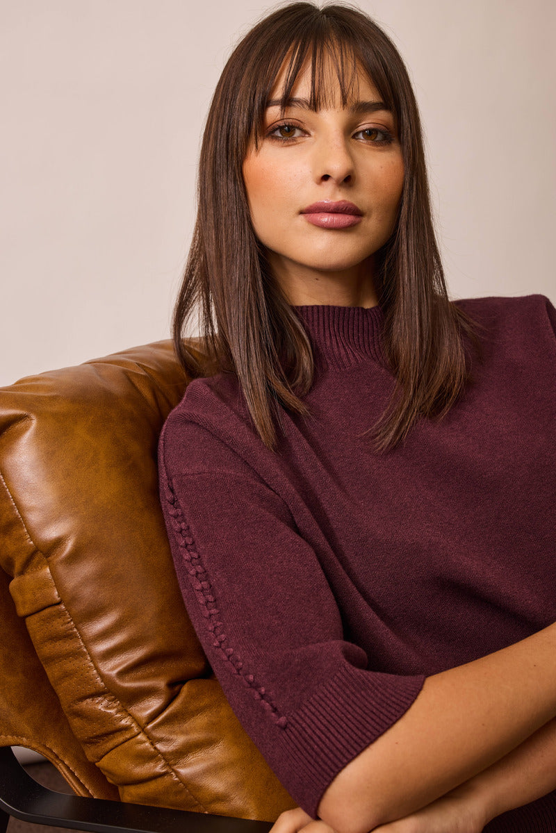 Pull Intreccio Su Manica vinaccio|Colore:Vinaccio