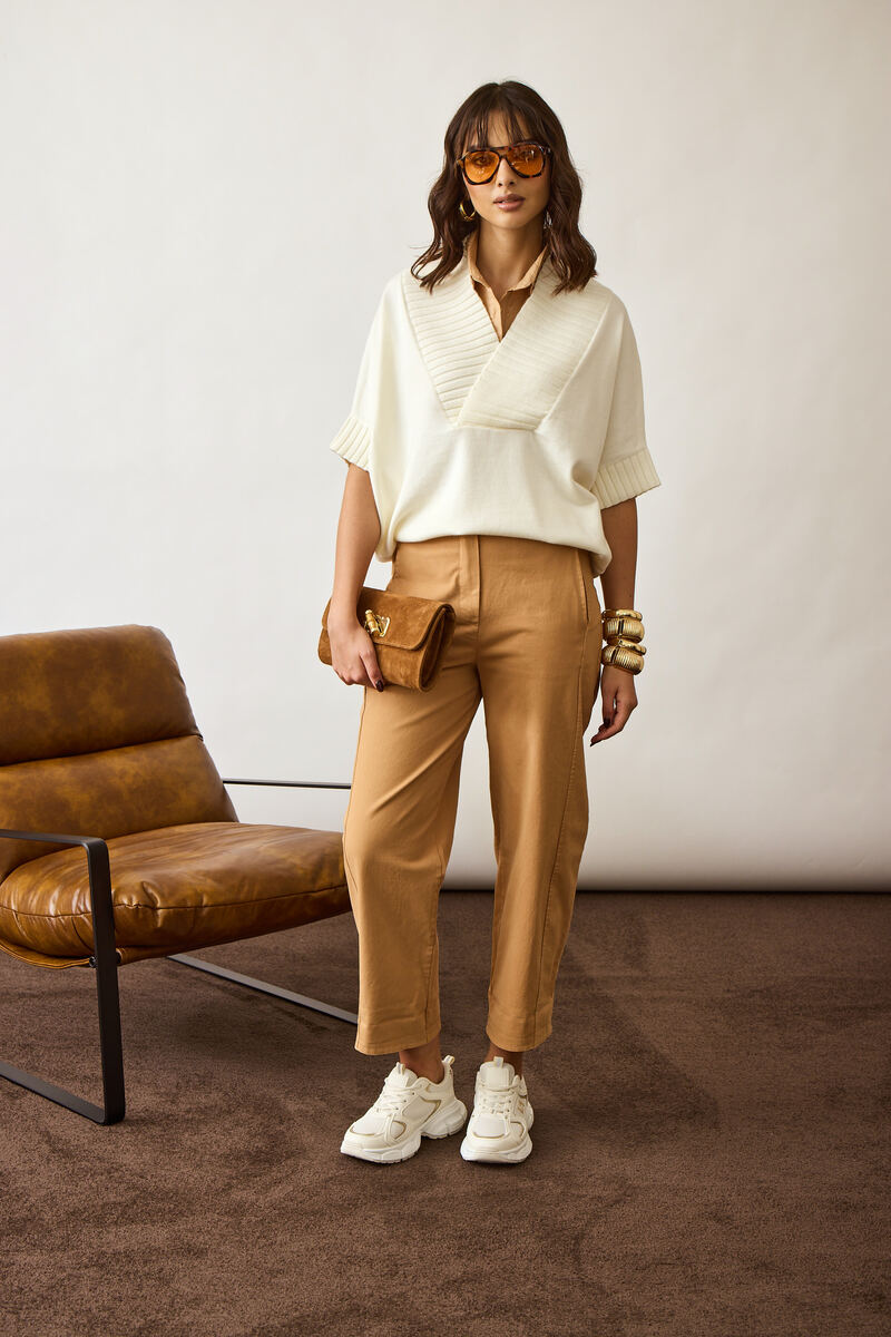 Pantalone Barrel Con Risvolto cammello|Colore:Cammello