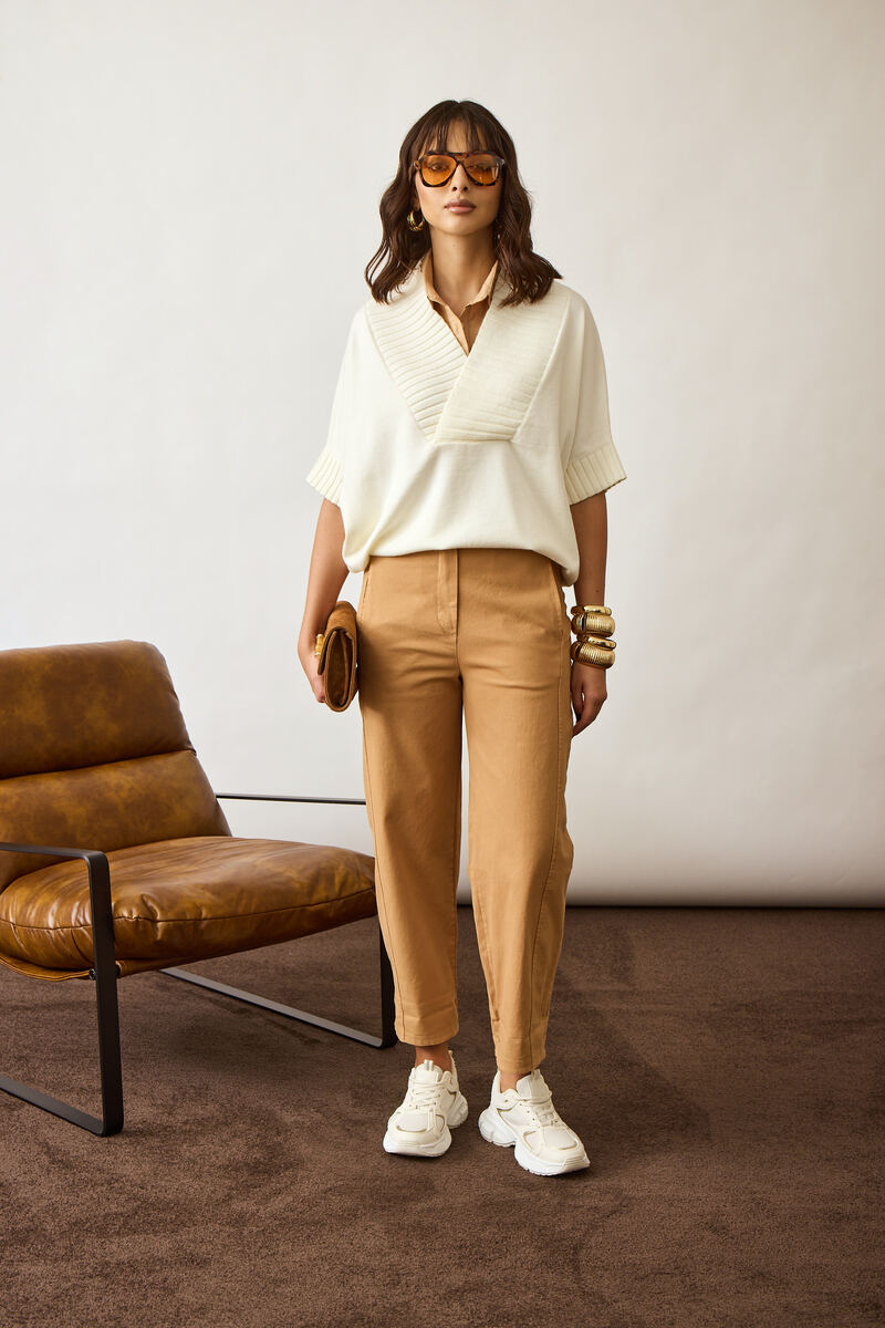 Pantalone Barrel Con Risvolto cammello|Colore:Cammello