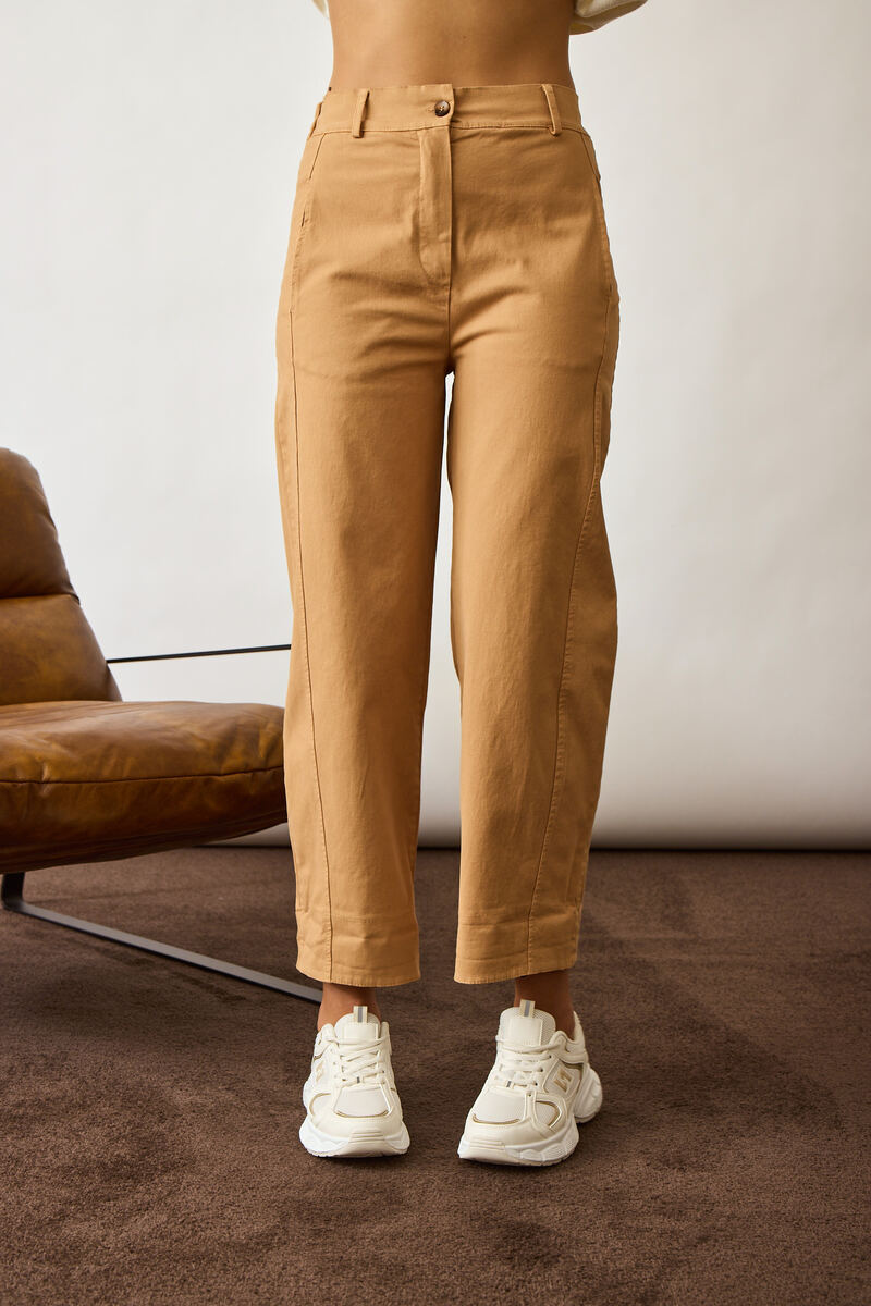 Pantalone Barrel Con Risvolto cammello|Colore:Cammello