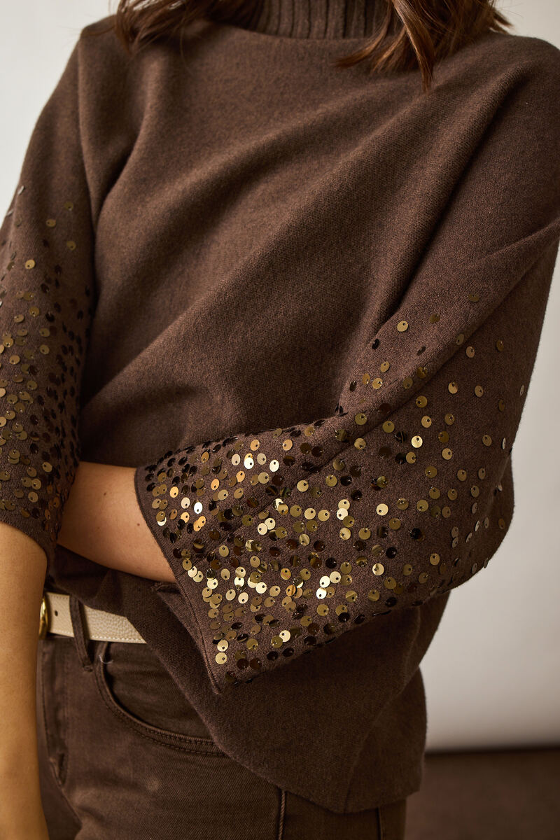 Pull Paillettes Su Manica testa di moro|Colore:Testa di moro
