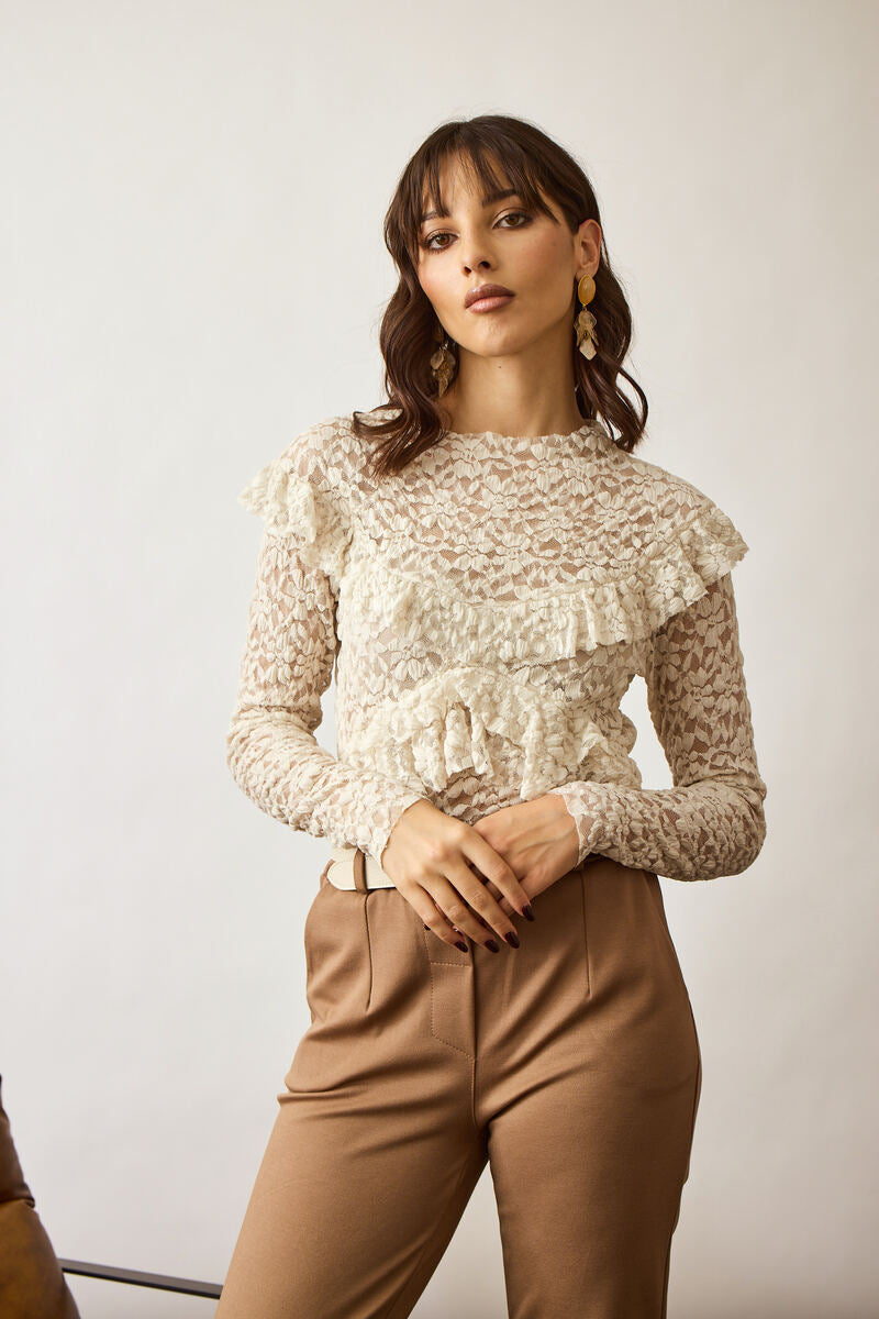 Maglia In Pizzo burro|Colore:Burro