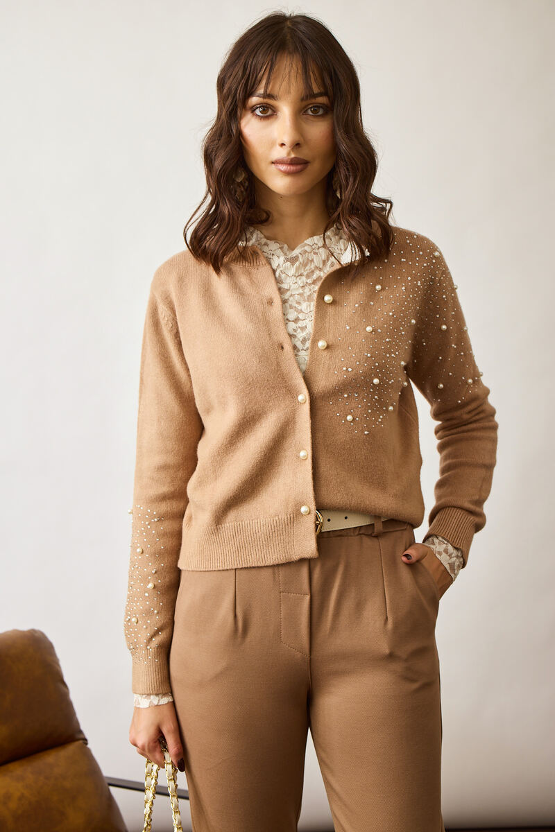 Cardigan Perle cammello|Colore:Cammello