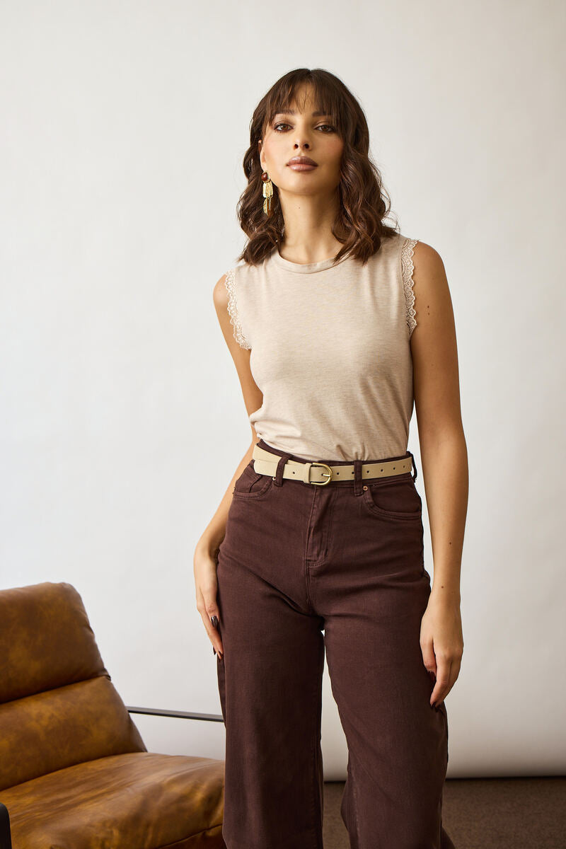 Canotta Con Pizzo Beige|Colore:Beige