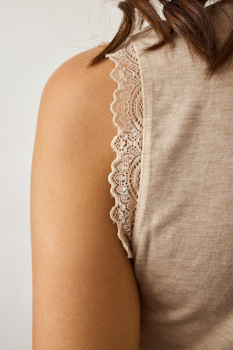 Canotta Con Pizzo Beige|Colore:Beige