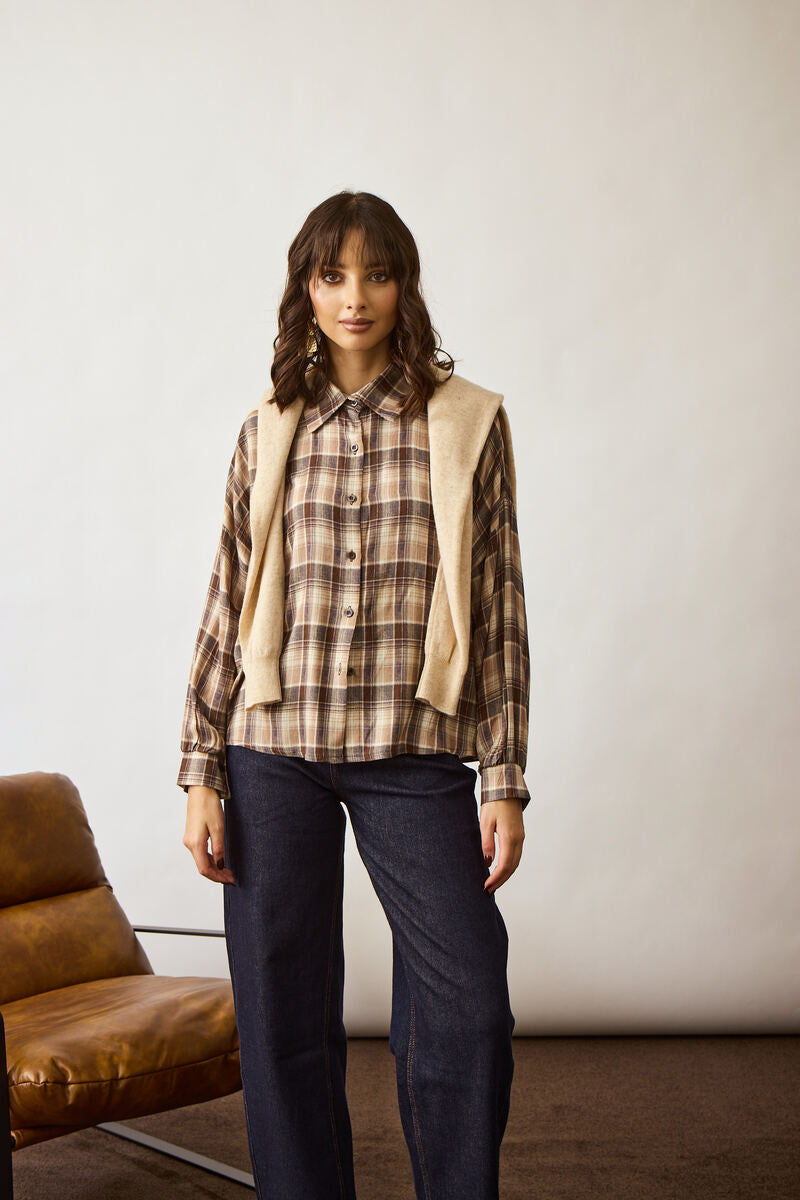Camicia Quadri Odette beige|Colore:Beige
