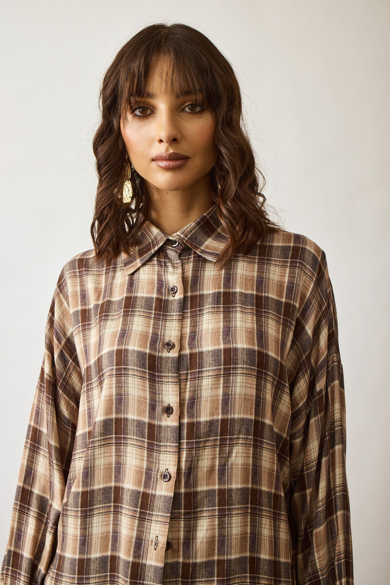 Camicia Quadri Odette beige|Colore:Beige