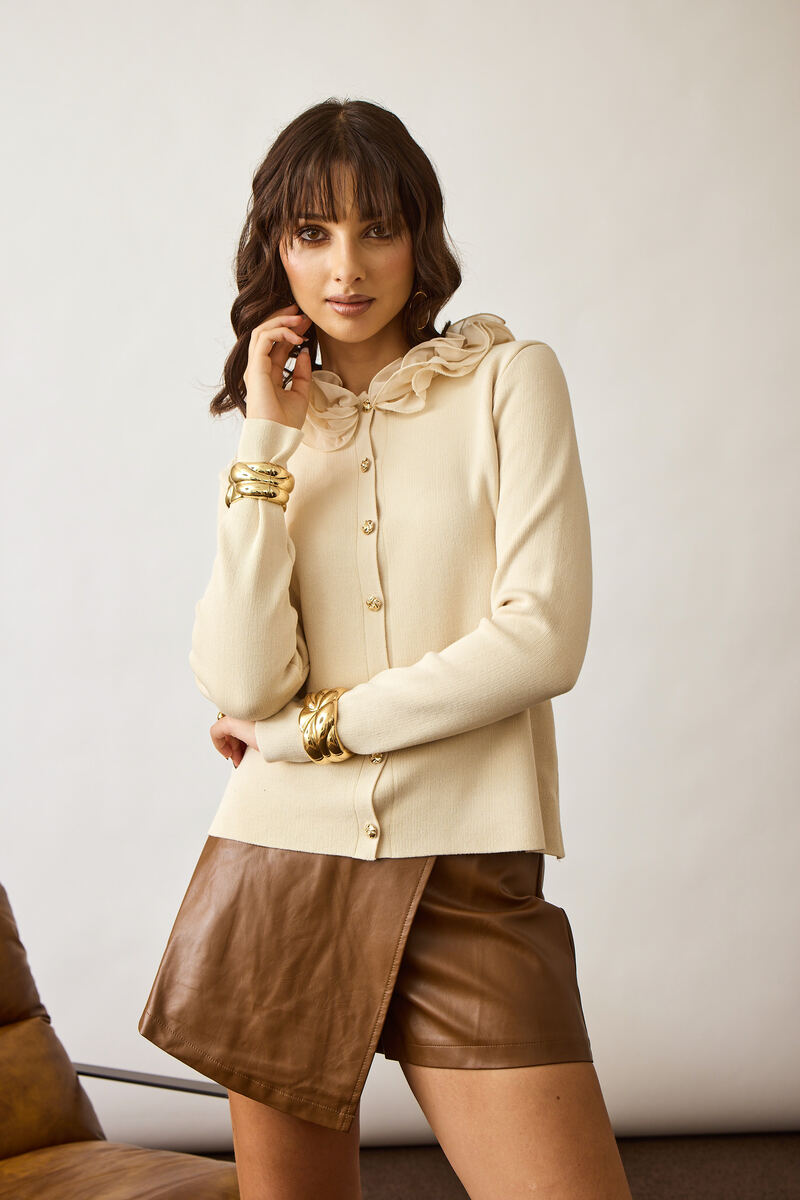 Cardigan Rouches beige chiaro|Colore:Beige chiaro