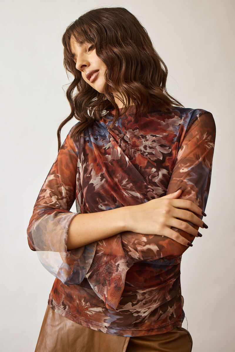 Maglia Tulle Flora cacao|Colore:Cacao