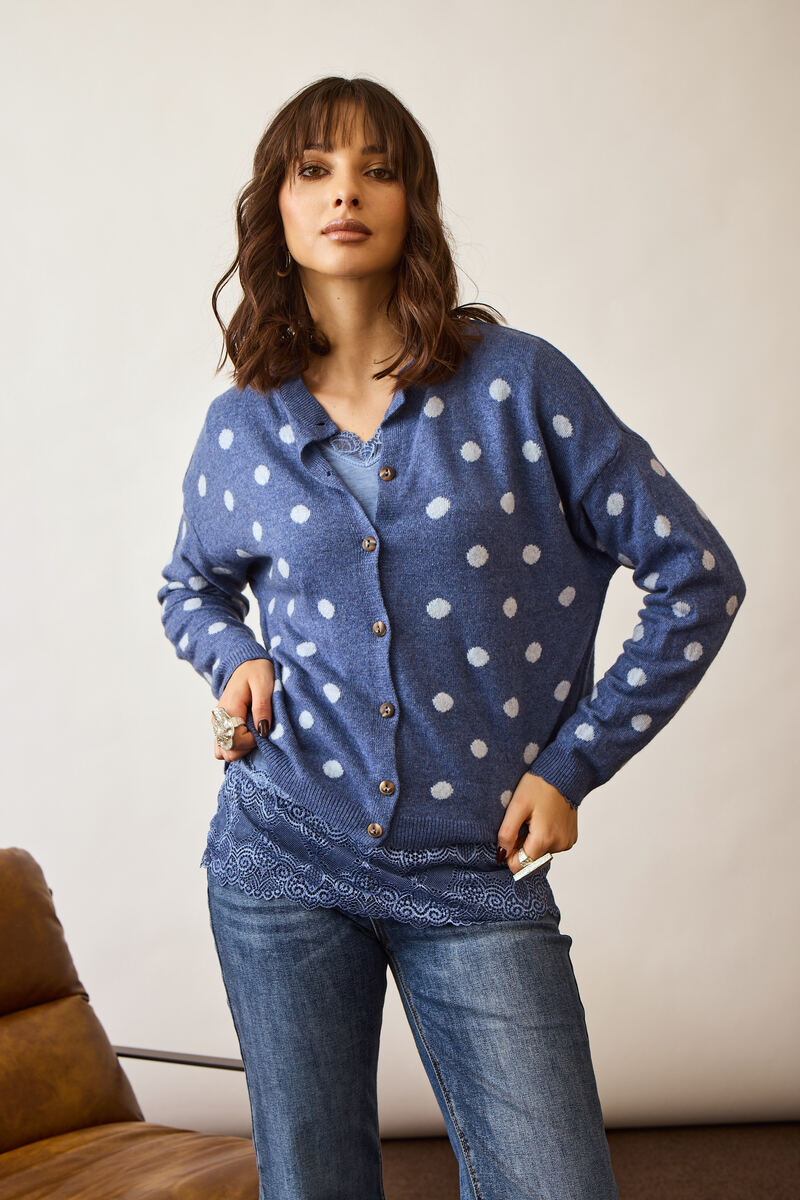 Cardigan Pois Cashmere Avion|Colore:Avion