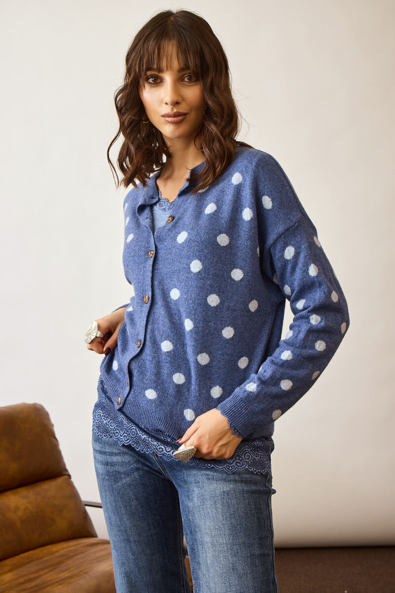 Cardigan Pois Cashmere Avion|Colore:Avion