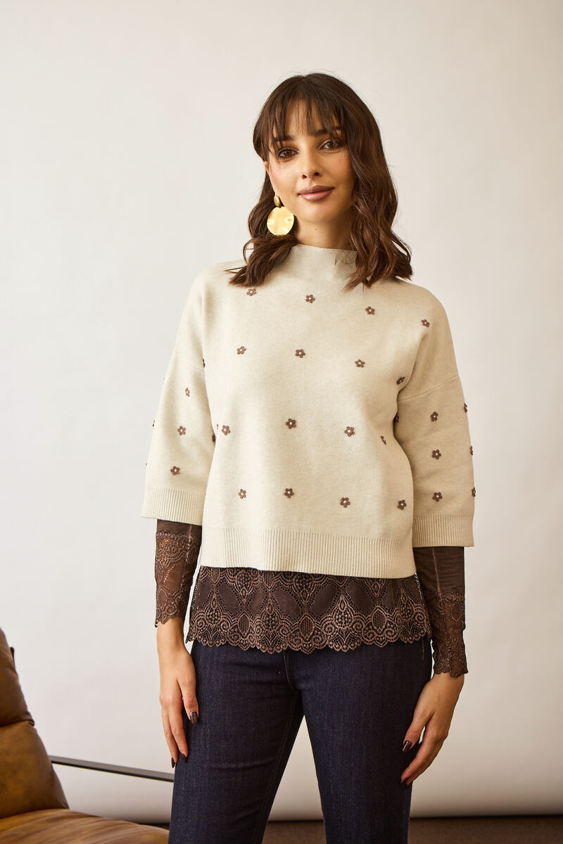 Pull Fiori gesso|Colore:Gesso