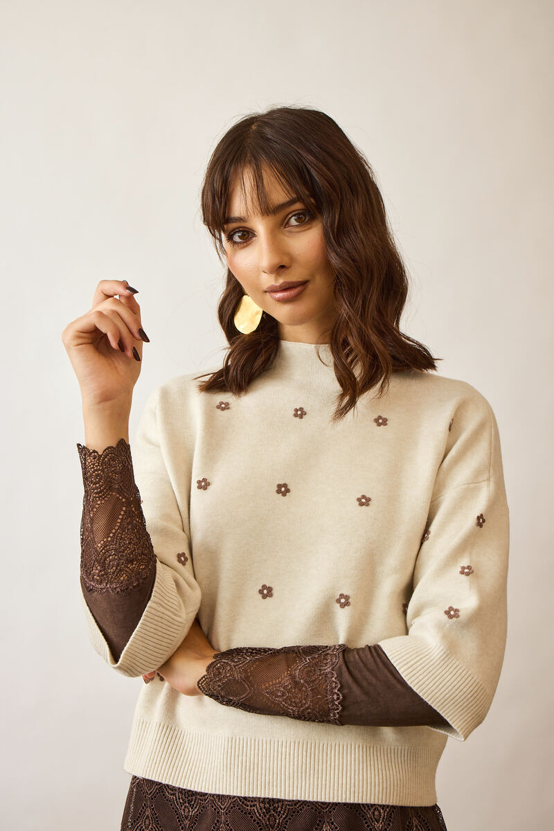 Pull Fiori gesso|Colore:Gesso