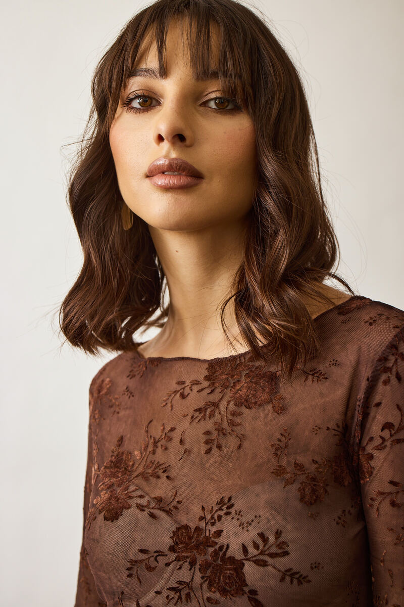 Maglia Tulle Fiori testa di moro|Colore:Testa di moro