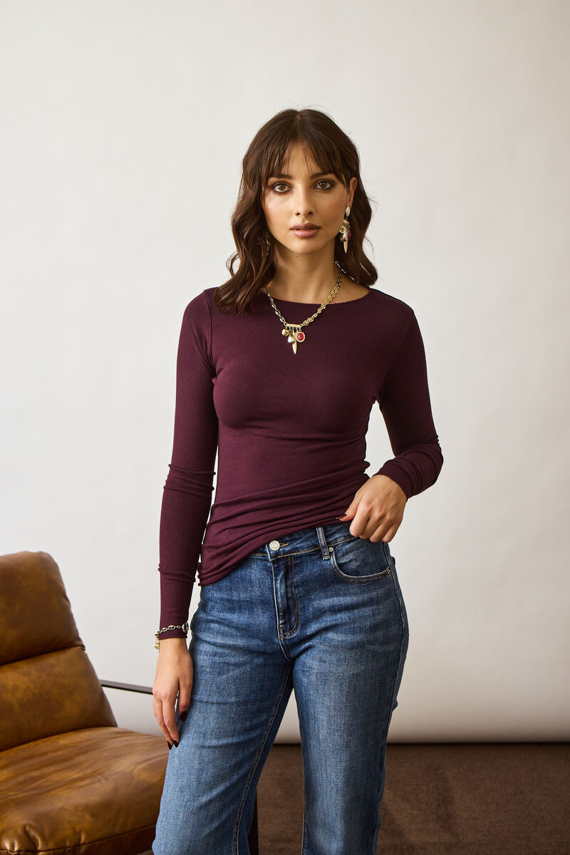 Maglia Girocollo Basic borgogna|Colore:Borgogna
