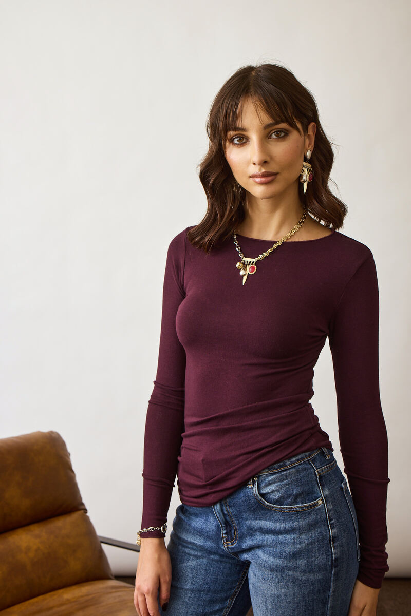 Maglia Girocollo Basic borgogna|Colore:Borgogna