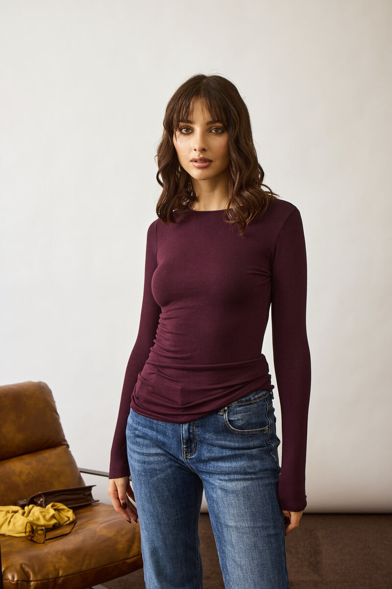 Maglia Girocollo Basic borgogna|Colore:Borgogna