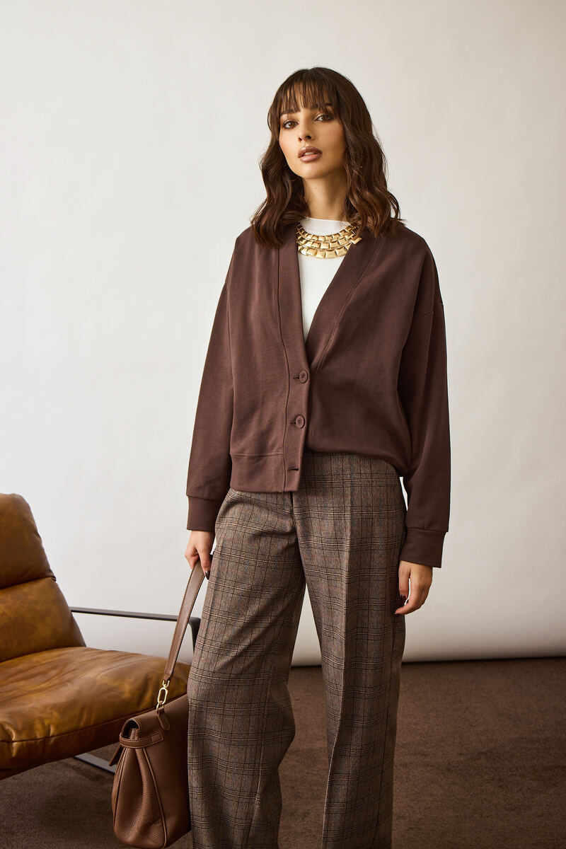 Cardigan In Felpa Testa di moro|Colore:Testa di moro