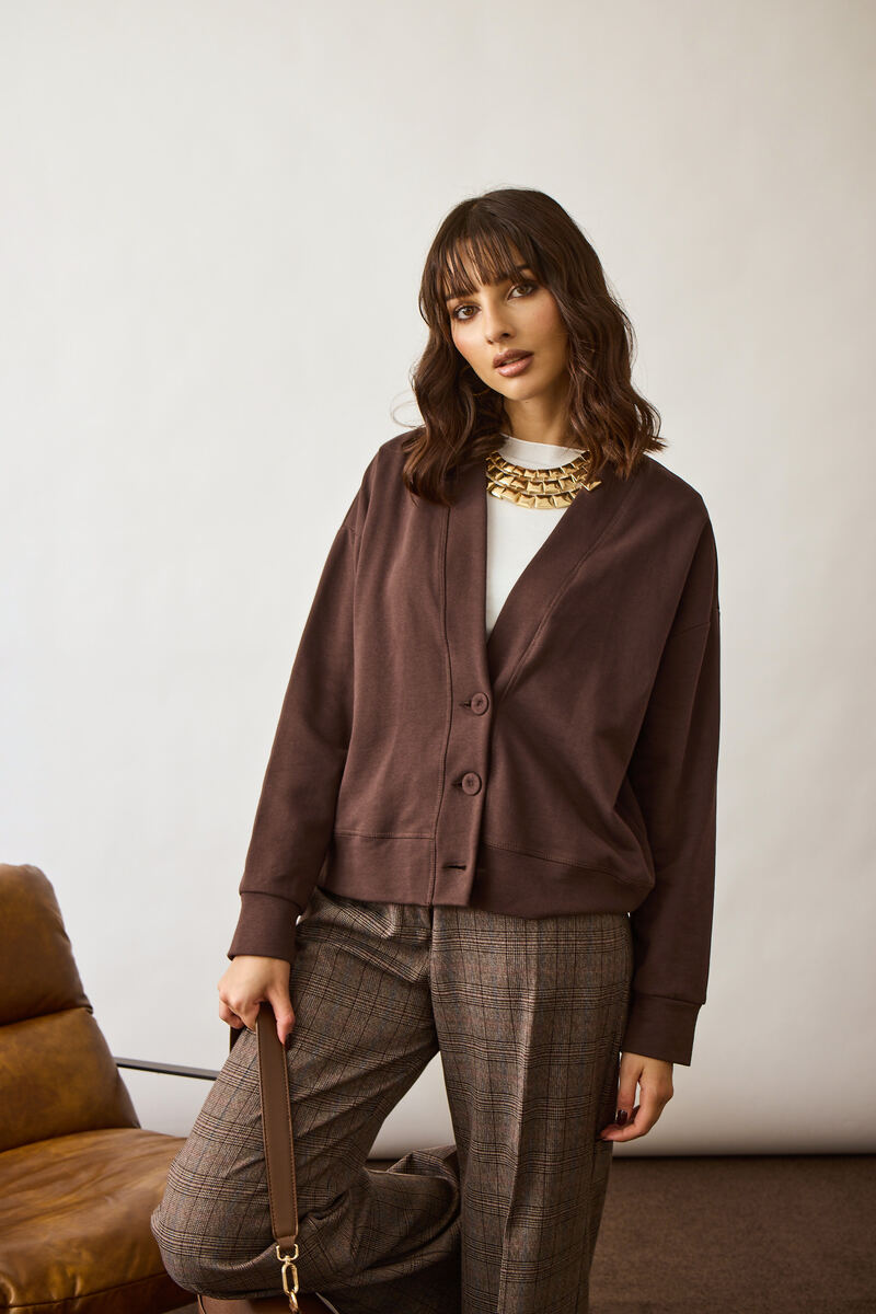 Cardigan In Felpa Testa di moro|Colore:Testa di moro