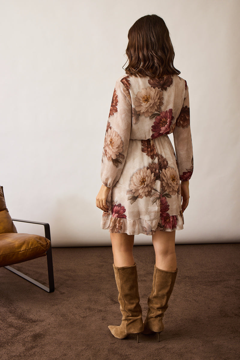 Abito Incrocio Fiori beige|Colore:Beige
