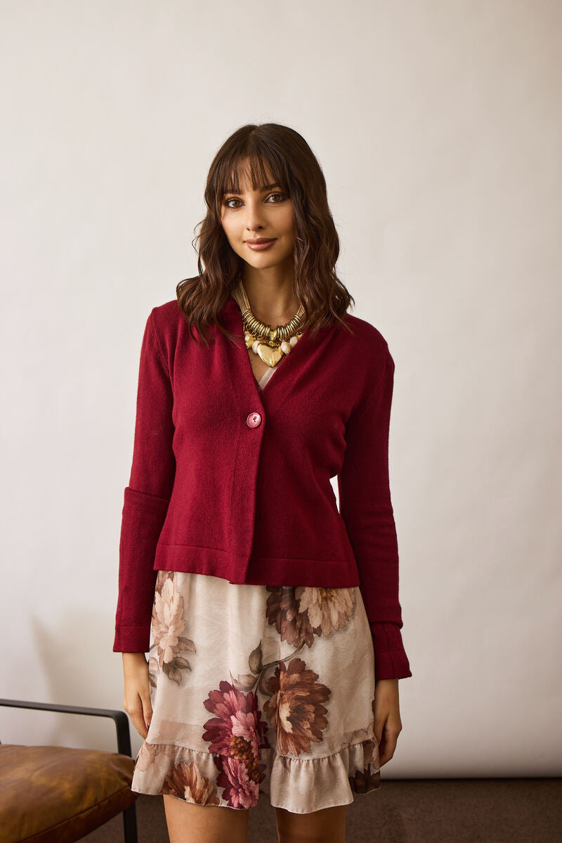 Cardigan Un Bottone Rosso india|Colore:Rosso india