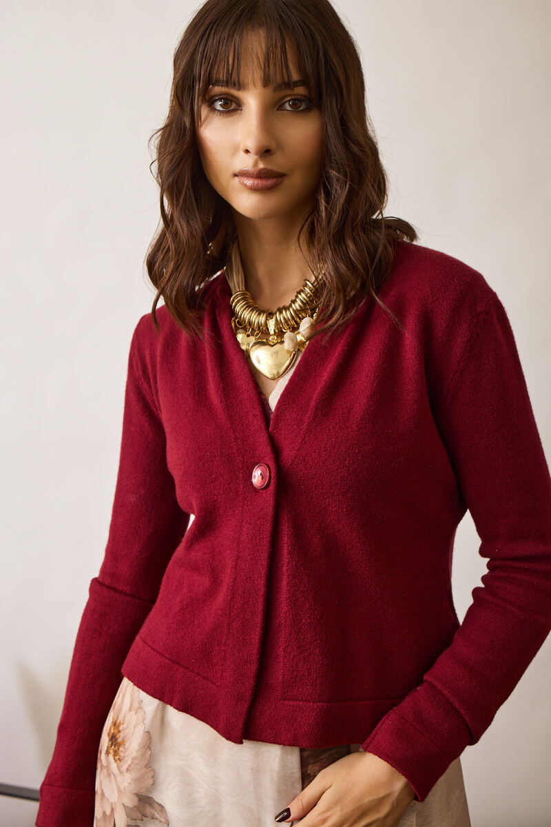 Cardigan Un Bottone Rosso india|Colore:Rosso india