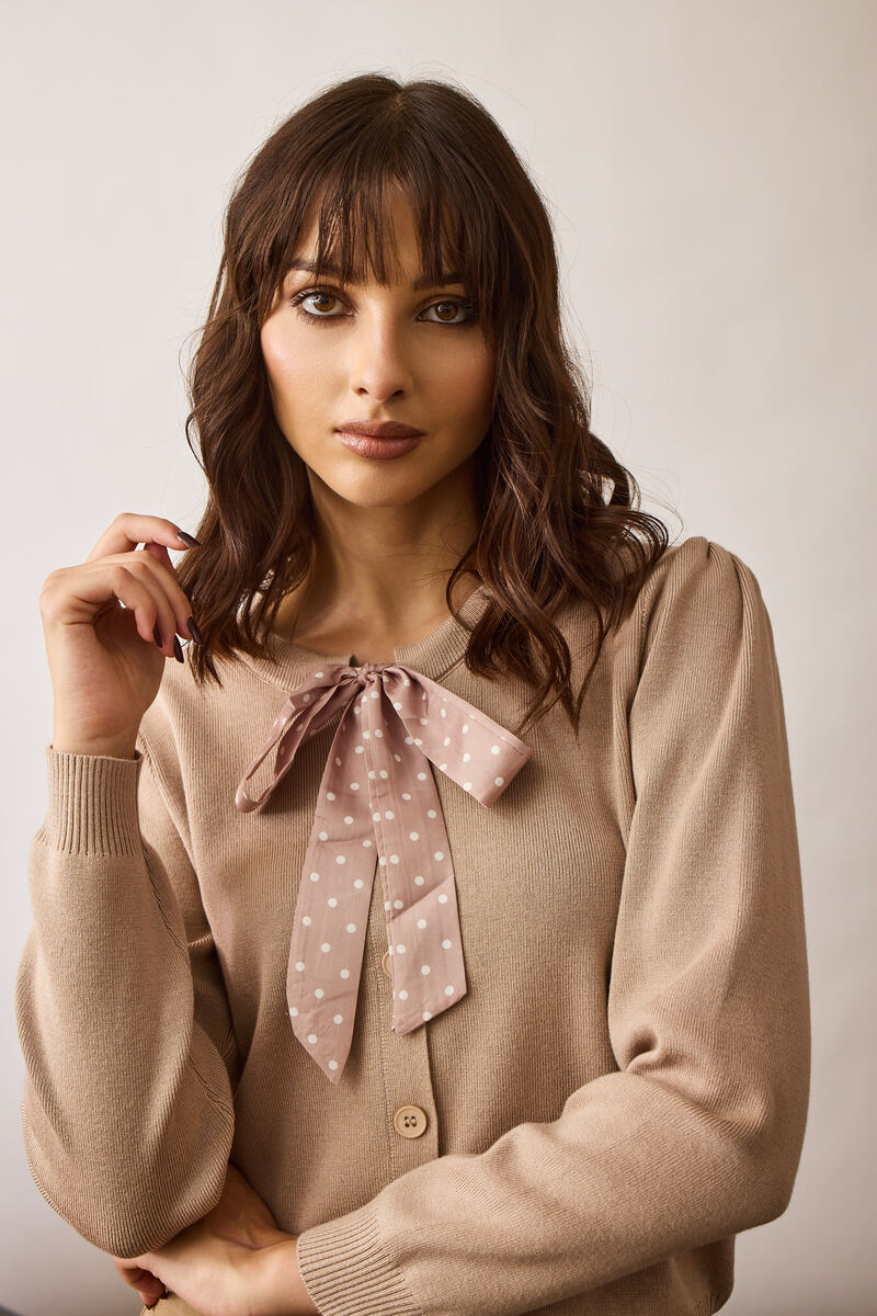 Cardigan Con Fiocco Pois fango|Colore:Fango