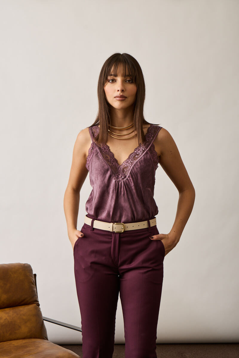 Top Seta E Pizzo Malva|Colore:Malva
