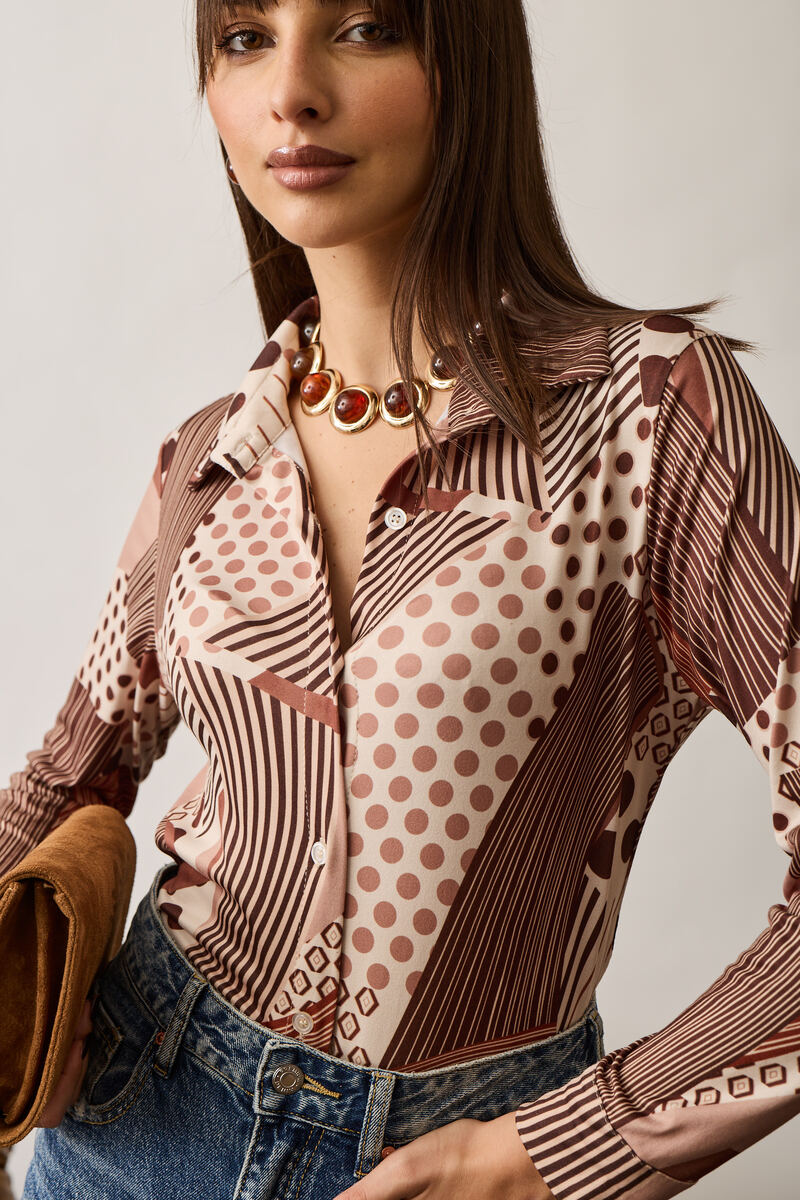 Camicia Fantasia Geometric beige|Colore:Beige