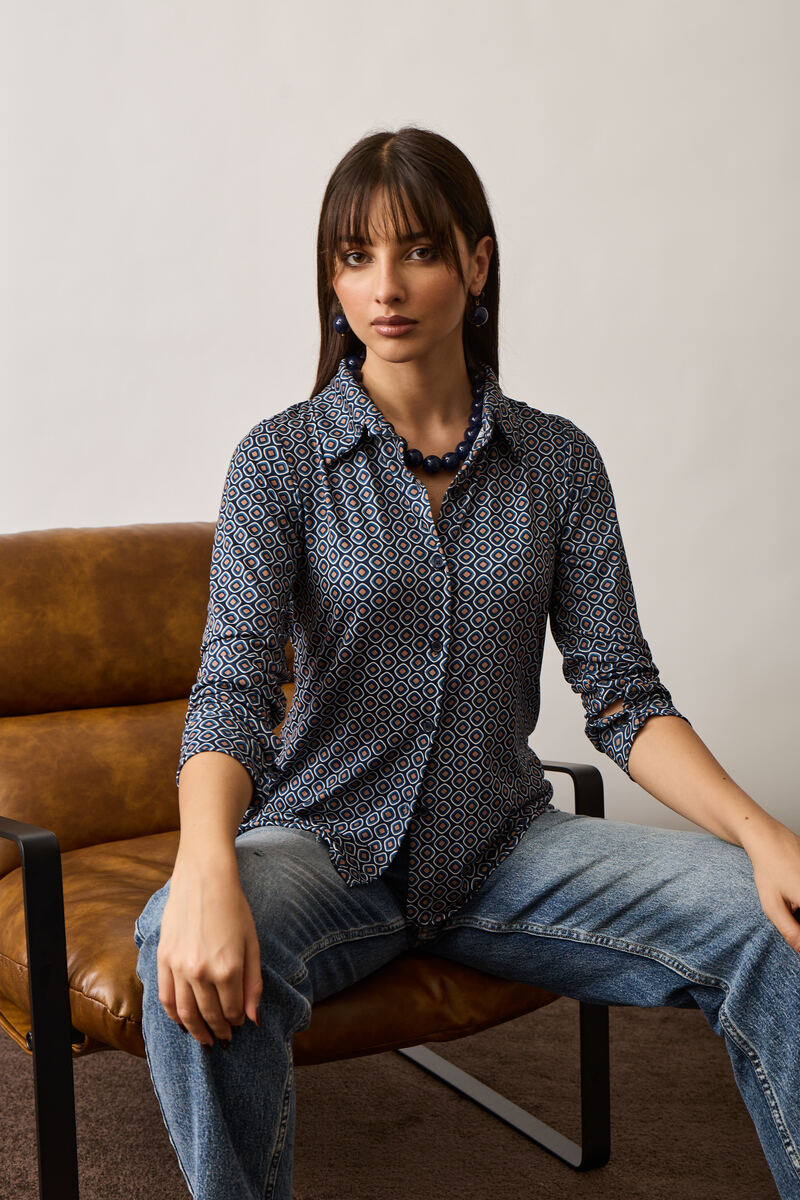 Camicia Fantasia Rombi blu|Colore:Blu