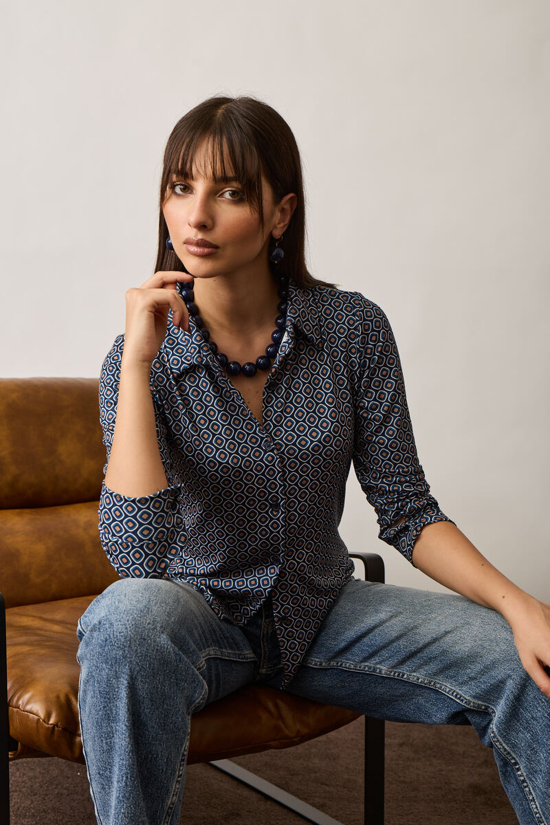 Camicia Fantasia Rombi blu|Colore:Blu