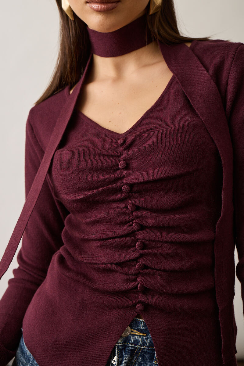 Maglia Con Arriccio E Bottoni vinaccio|Colore:Vinaccio