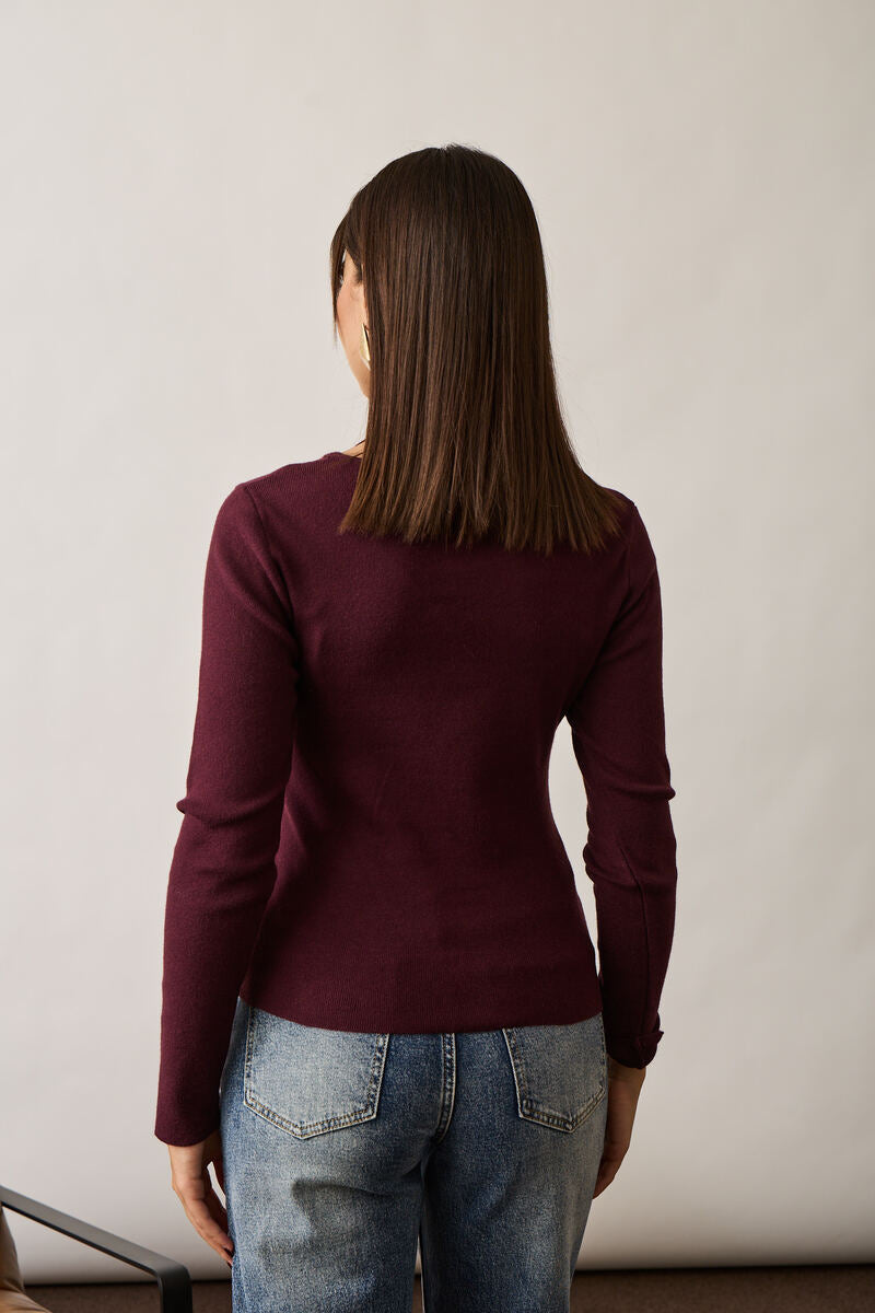 Maglia Con Arriccio E Bottoni vinaccio|Colore:Vinaccio