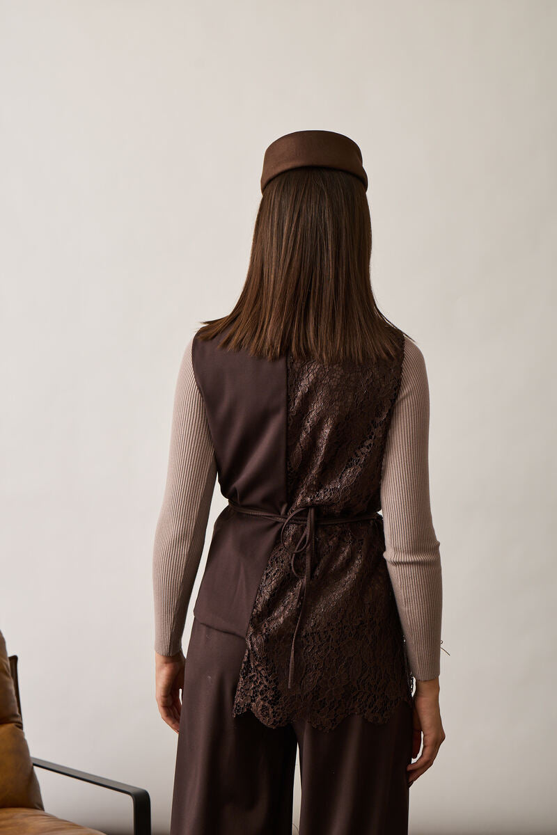 Coordinato Gilet In Pizzo Testa di moro|Colore:Testa di moro