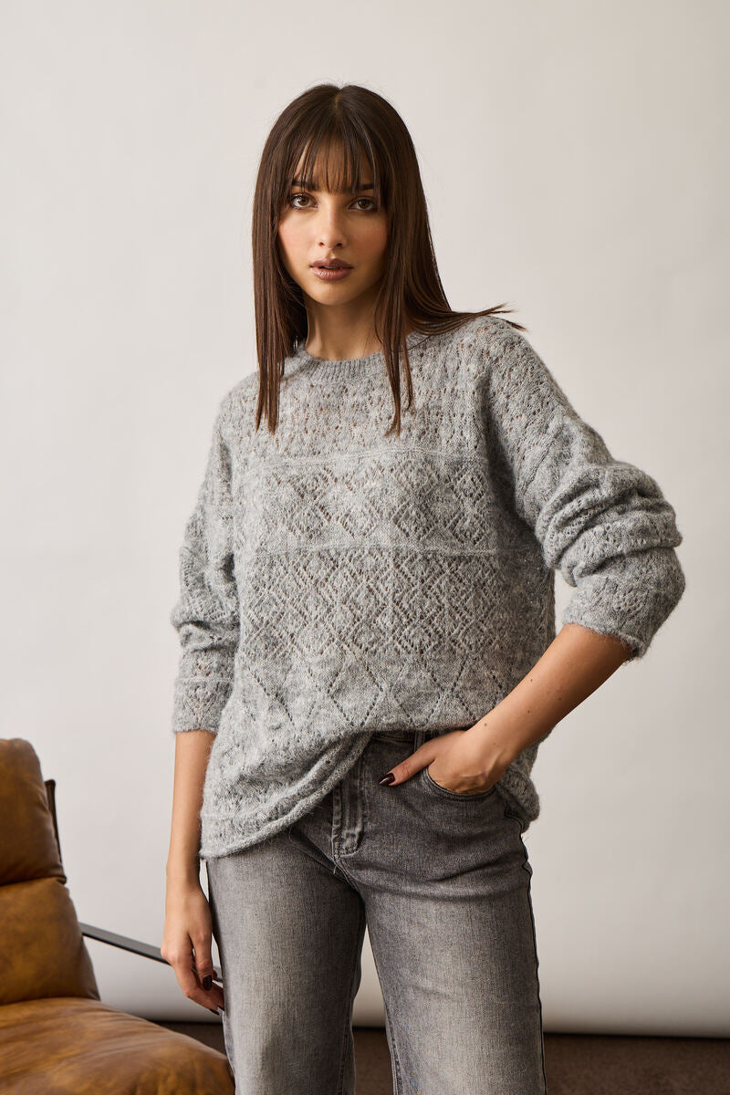 Pull Mini Rombi Traforato grigio chiaro|Colore:Grigio chiaro
