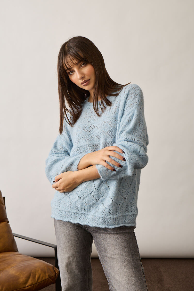 Pull Mini Rombi Traforato celeste|Colore:Celeste