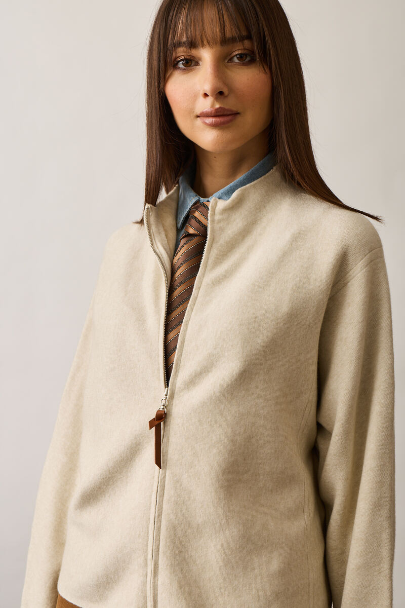 Cardigan Con Zip gesso|Colore:Gesso