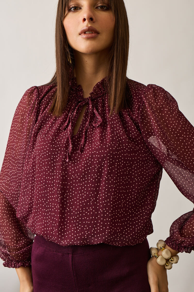 Blusa Micro Pois Bordeaux|Colore:Bordeaux