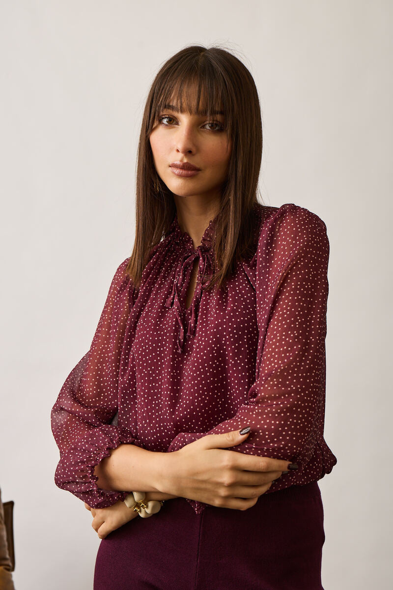 Blusa Micro Pois Bordeaux|Colore:Bordeaux