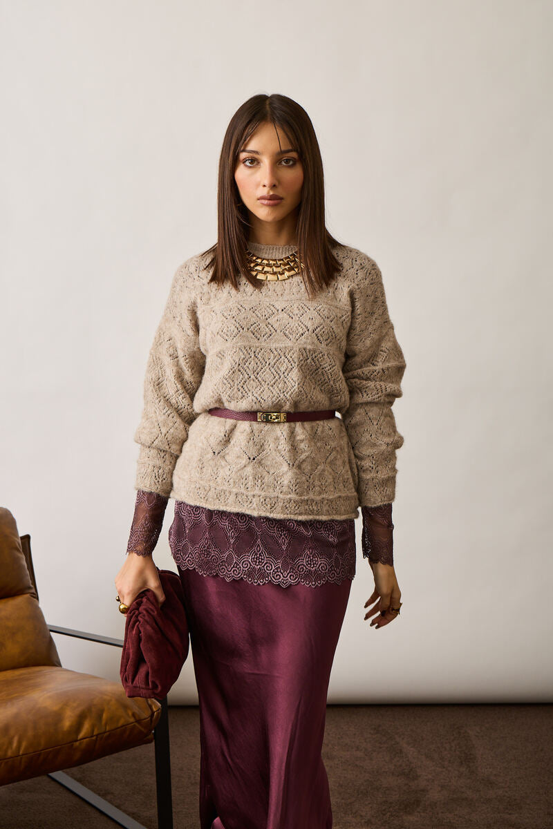 Pull Mini Rombi Traforato Beige|Colore:Beige