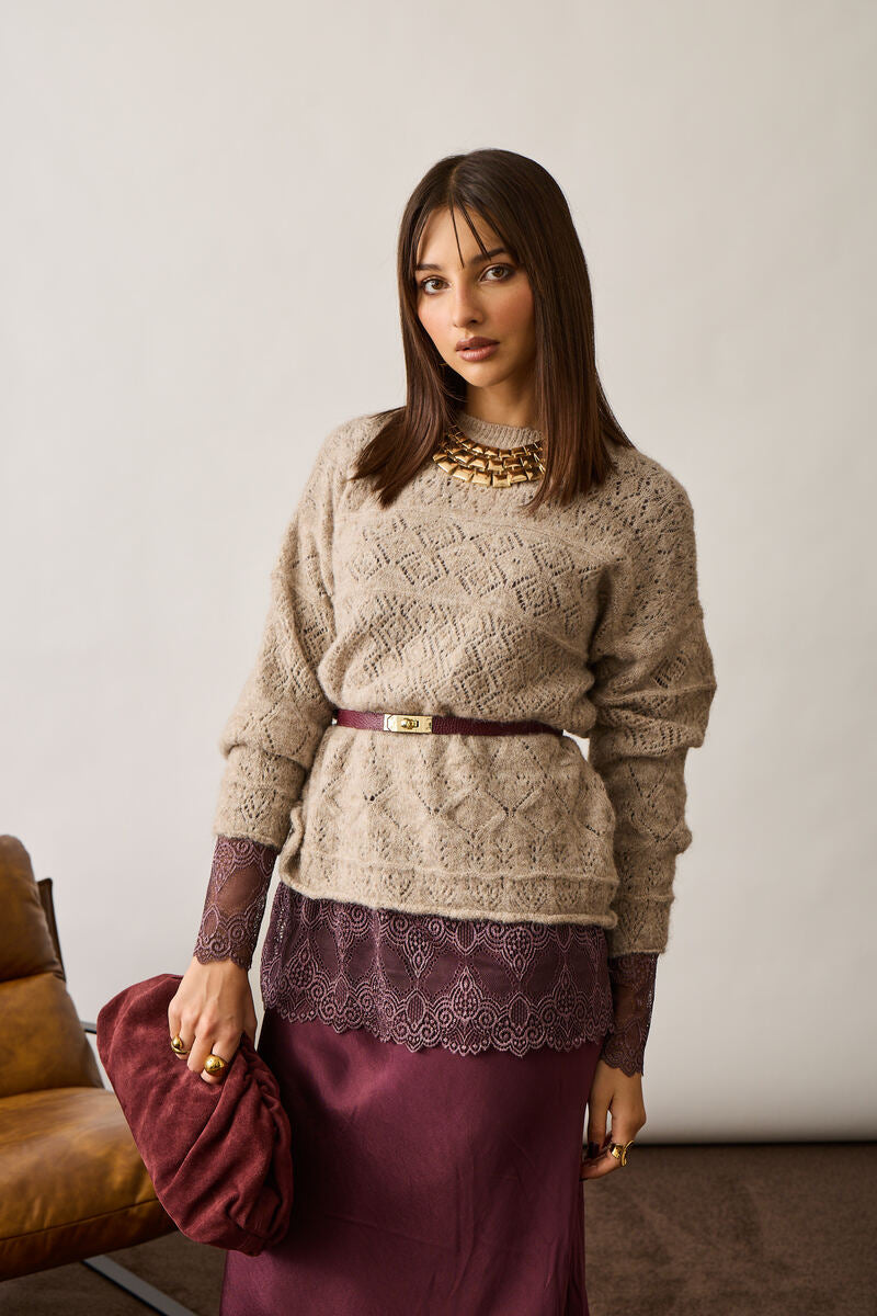 Pull Mini Rombi Traforato Beige|Colore:Beige