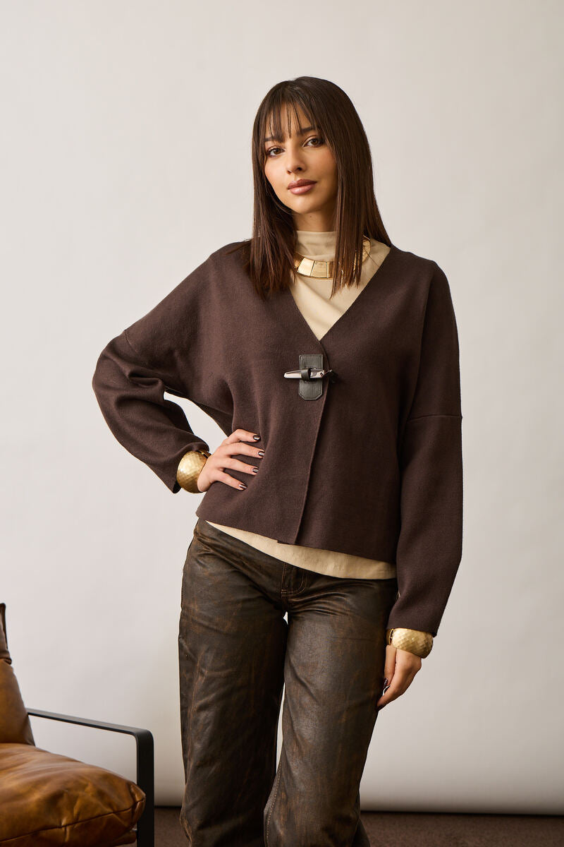 Cardigan Con Chiusura Fibbia Testa di moro|Colore:Testa di moro