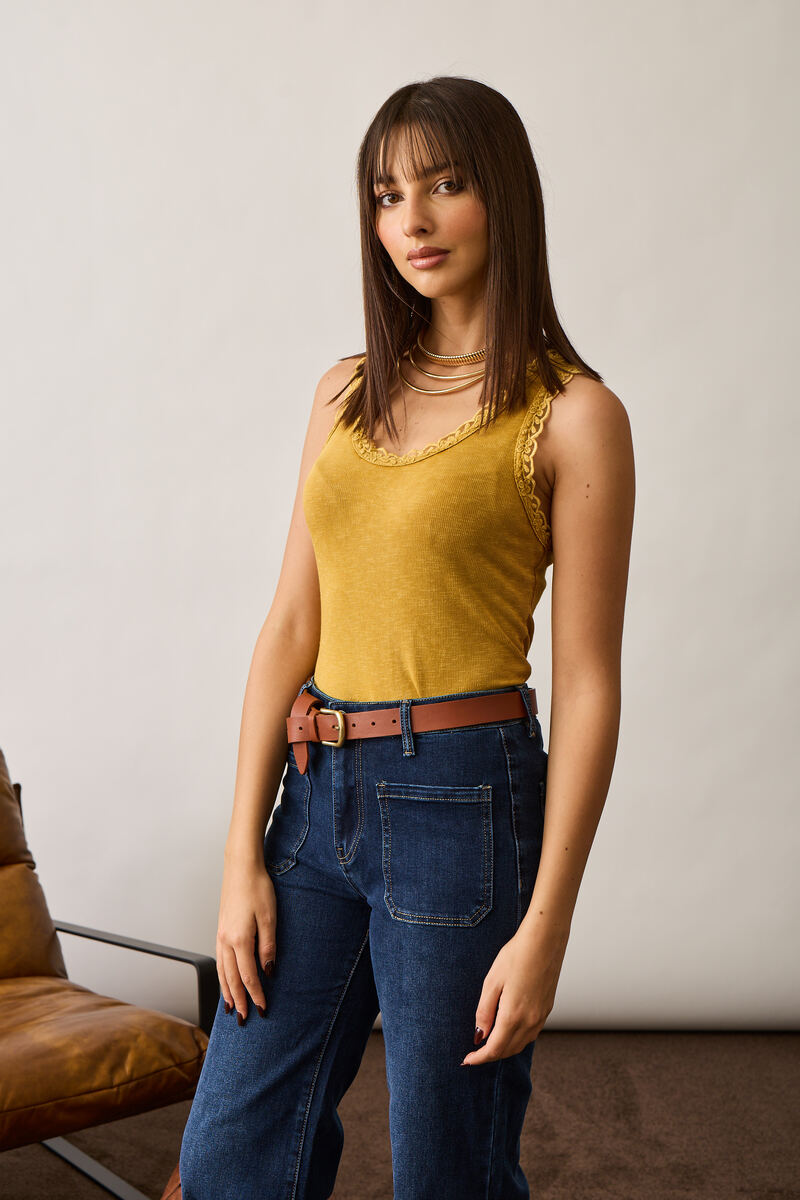 Canotta Con Pizzo ocra|Colore:Ocra