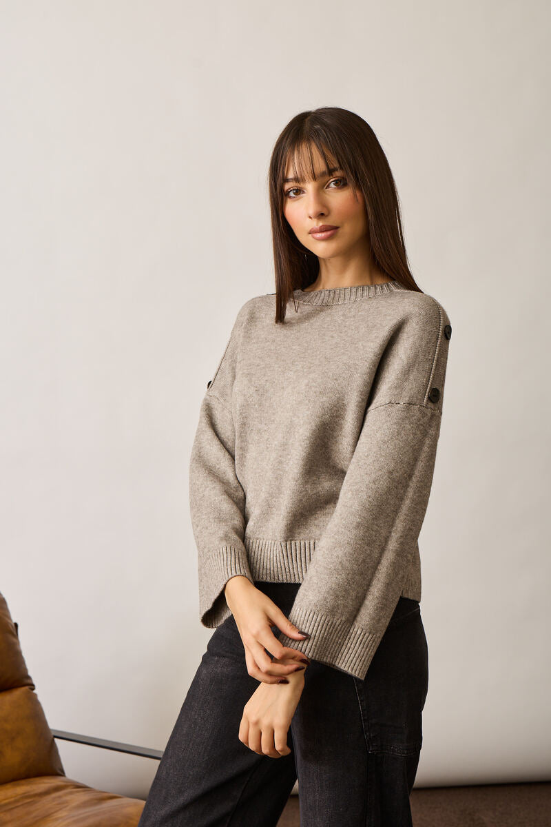 Pull Bottoni Su Spalla tortora|Colore:Tortora