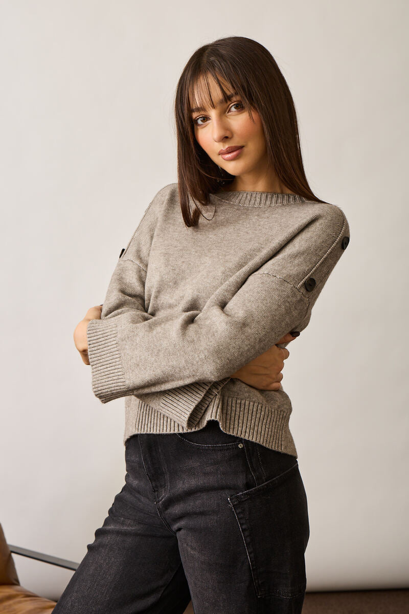 Pull Bottoni Su Spalla tortora|Colore:Tortora