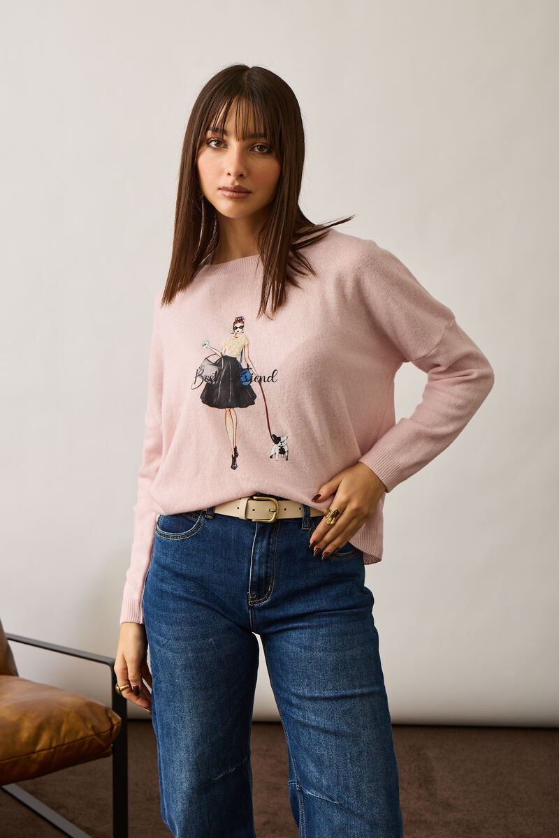 Pull Girl And Dog rosa|Colore:Rosa