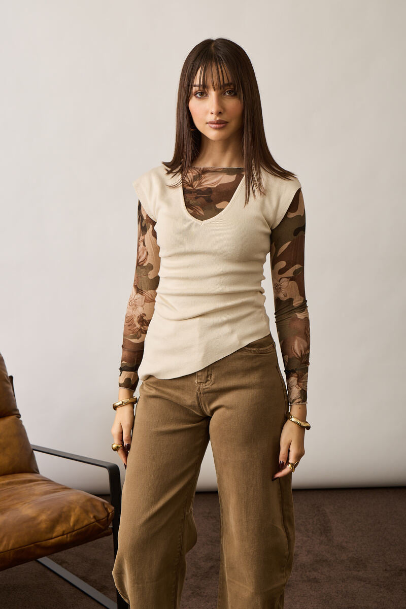 Maglia Con Drappeggio Beige|Colore:Beige