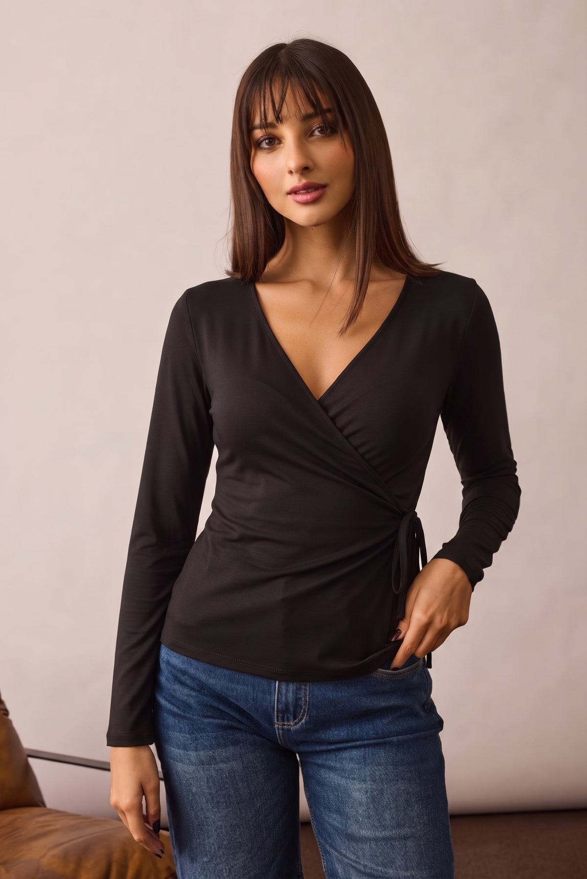 Maglia Incrociata nero|Colore:Nero