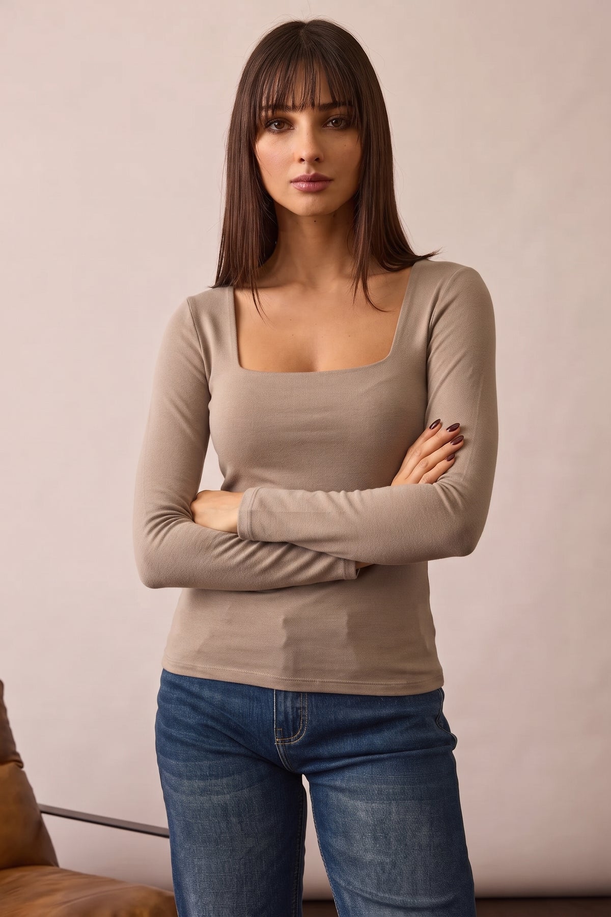 Maglia Scollo Quadrato fango chiaro|Colore:Fango chiaro