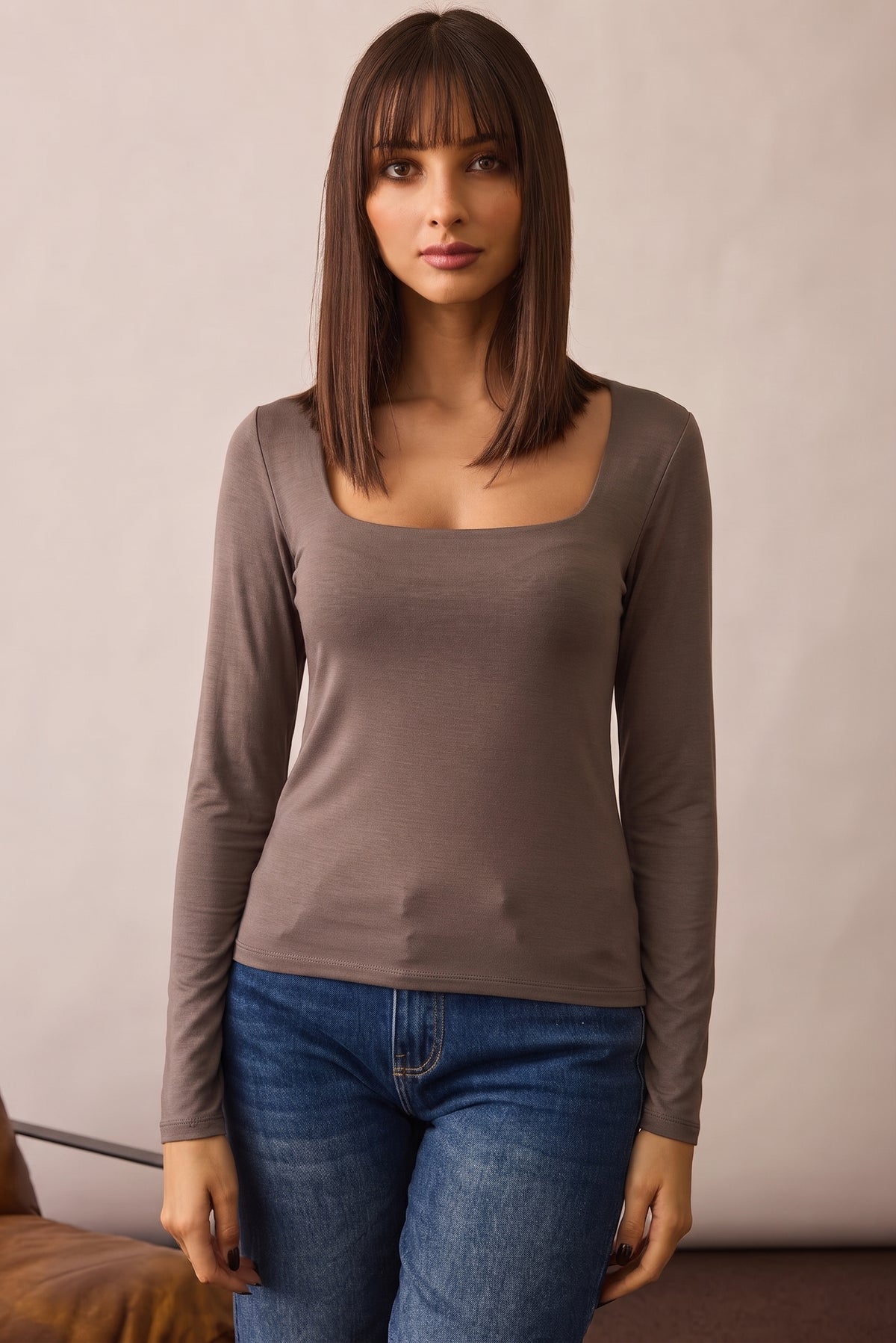 Maglia Scollo Quadrato testa di moro|Colore:Testa di moro